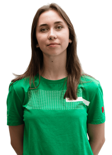 a woman in a green shirt