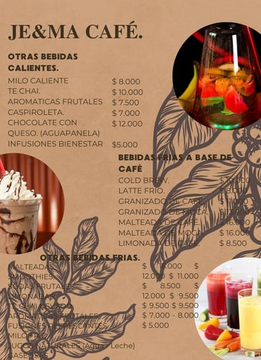 menu bebidas,cafe je&ma, circasia quindio