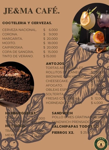 menu coteles,cafe je&ma, circasia quindio
