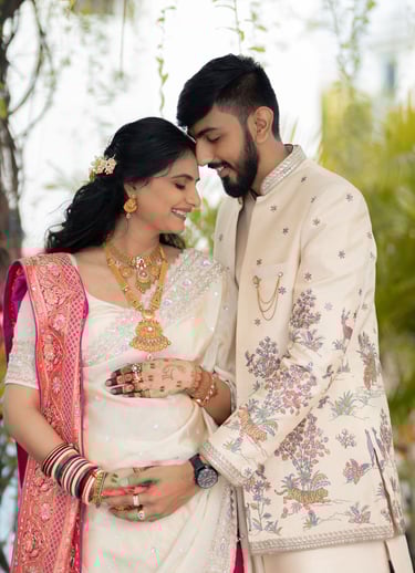 baby shower bride with styled hair and makeup by top bridal artist R&D Studio in Gotri Vadodara