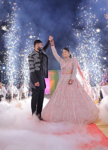 best reception bride and groom entry r&d bridal makeup and studio vadodara