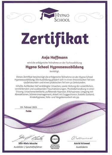Hypno School Hypnoseausbildungs Zertifikat