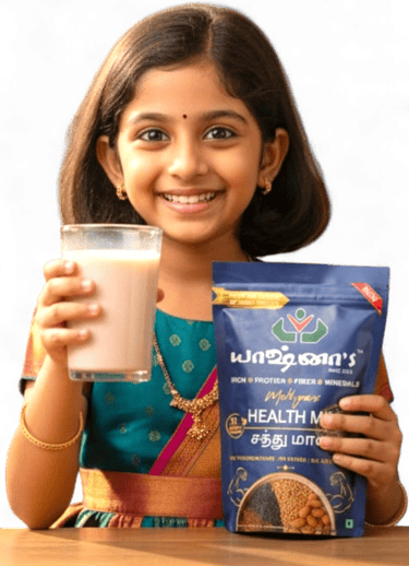 a girl holding yashnas health mix in hand