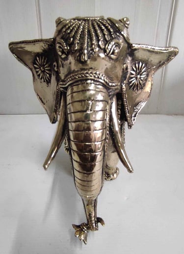 "Beautiful brass elephant in traditional handcrafted style, front view-Globally tradable"