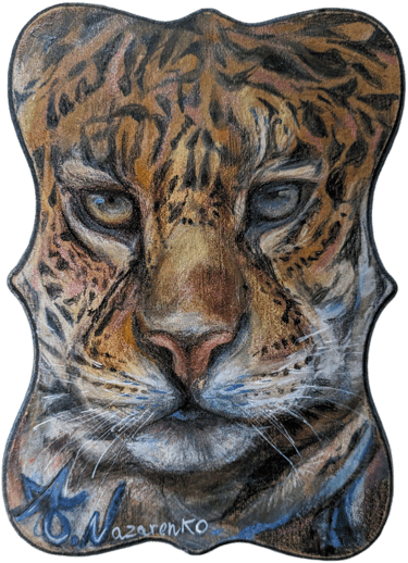 Original realistic Leopard painting. Mixed Media on wood. Leopard drawing young artist. By the artist Angelina.N ArtNess.