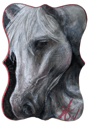 Original realistic white horse painting. Mixed Media painting. Young artist Horse art. amazing horse painting by A.N ArtNess