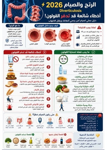⚡🧠 الرتج والصيام 2026 Diverticulosis : أخطاء شائعة قد تدمّر القولون