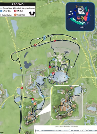 2022 runDisney Wine and Dine Half Marathon Course Map