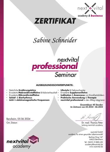 Zertifikat „NextVital Health Professional“ – Ausbildung in ganzheitlicher Gesundheitsberatung, Vital