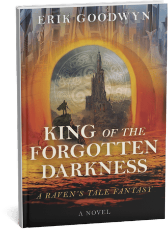 King of the Forgotten Darkness fantasy novel cover by Erik Goodwyn featuring a lone warrior and a dark castle.