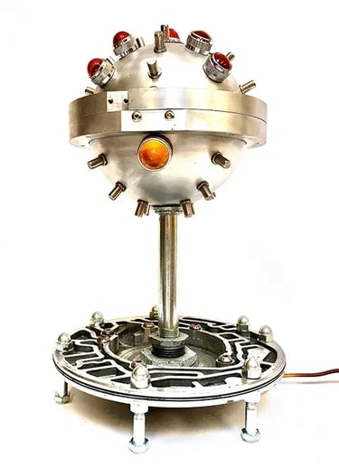 Custom light made from aluminum objects.