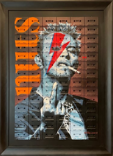 tableau original David Bowie sur cassette audio en style pochoir – Mister Melody