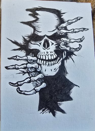 a painting of a skull head