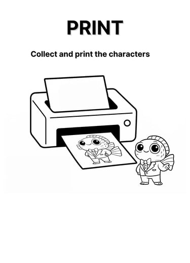 alt=“Printer printing a Finbrööt Magnifico BRAINBRÖÖT coloring card”