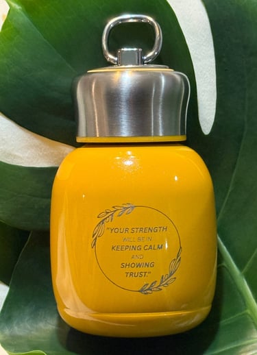 Amber Yellow Stainless Steel Mini Insulated Mug with a motivational quote