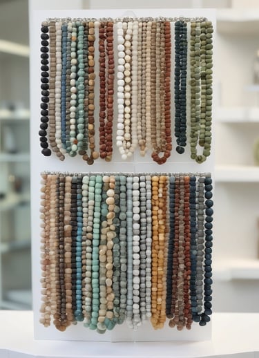 Artistic shot of mixed crystal bracelets and necklaces arranged on a soft fabric.