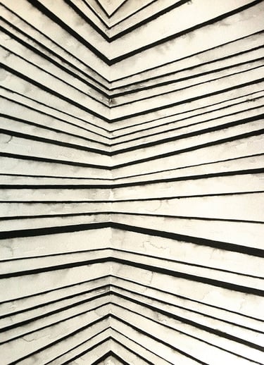  INOS 1 by Tim Grosvenor, ink on paper, opening panel of triptych featuring descending chevron patte