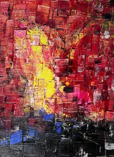 Acrylic painting Acrylbild Vulkan Volcano Acryl Bild Gemälde abstrakt rot blau gelb schwarz Vulkan