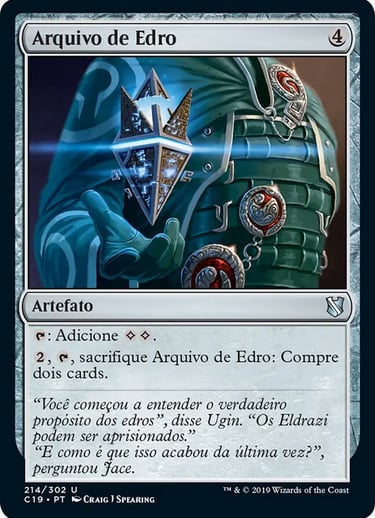 Portuguese Arquivo de Edro Magic: The Gathering card featuring a glowing floating artifact.