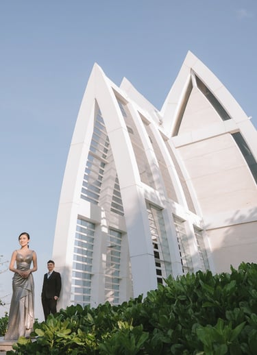 Luxury prewedding session with chapel architecture at The Ritz-Carlton Nusa Dua Bali.