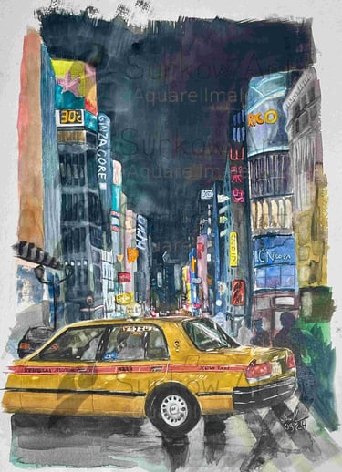 aquarell-tokyo-stadt-taxi-surkow-art-paul-surkow