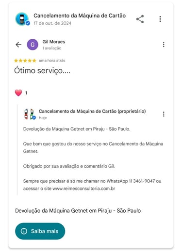Cancelamento da Maquina Getnet em Piraju Sao Paulo