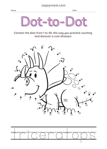 Dot to dot activity worksheets dinosaurs