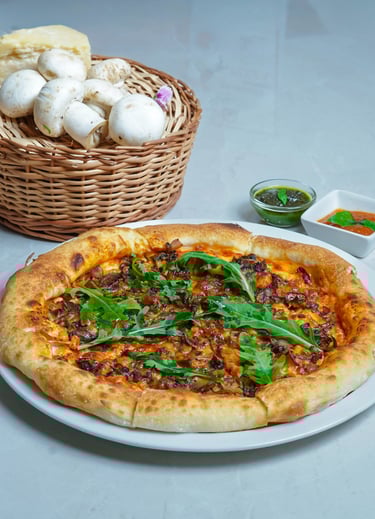 Wood fired pizza served at Haloz Pizzeria Lucknow