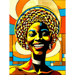 a painting of a woman with a bright yellow hat