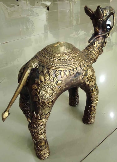 "Traditional brass standing camel sculpture with engraved design, back side-Export-standard"