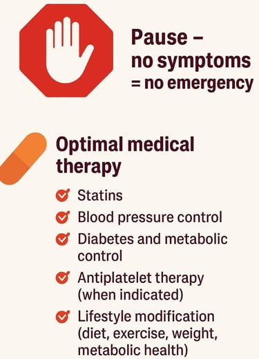 🛑 Pause – no symptoms = no emergency 💊 Optimal medical therapy