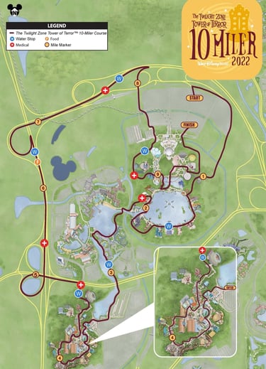 2022 runDisney Tower of Terror 10 Miler Course Map