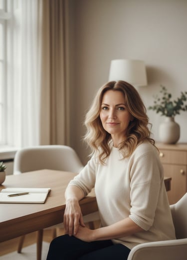 Anneli Schön looking thoughtfully to the camera