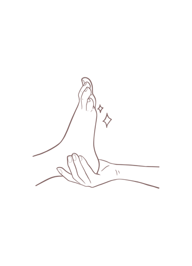 Illustratie van voetverzorging met een hand, benadrukt zorg en ontspanning.