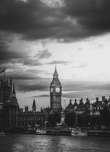 Big Ben in London UK under a dark cloudy sky