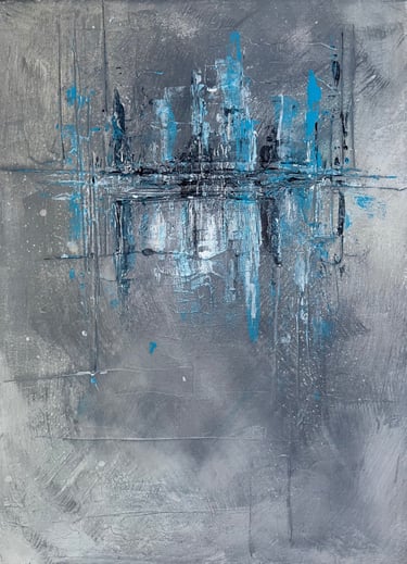 Acrylic painting Acrylbild Acryl Bild Gemälde abstrakt Skyline grau Grey Blue türkis City