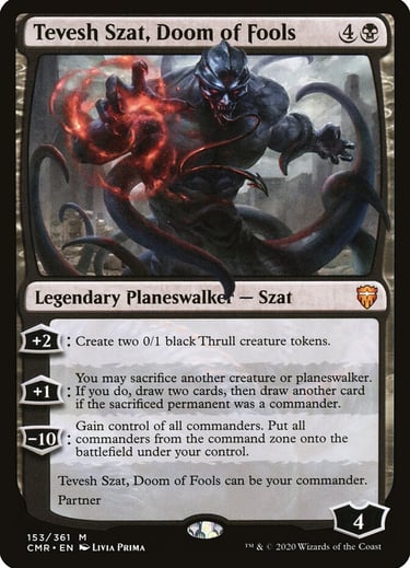 Magic: The Gathering card Tevesh Szat, Doom of Fools legendary planeswalker with dark demonic artwork.