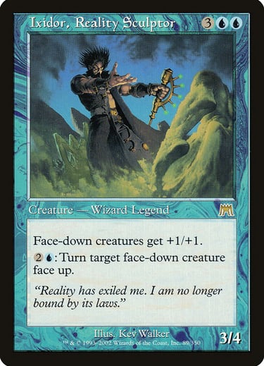 Ixidor, Reality Sculptor Magic: The Gathering card featuring a wizard shaping sand sculptures.