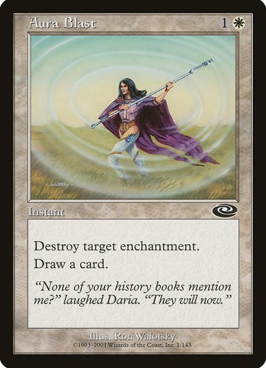 Aura Blast Magic: The Gathering card featuring Daria casting a spell with a staff.