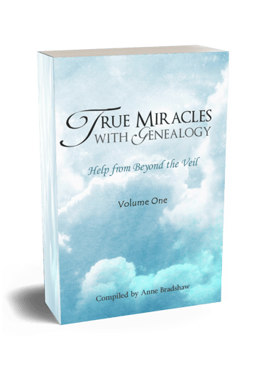 True Miracles with Genealogy Volume One cover with blue sky and white clouds.