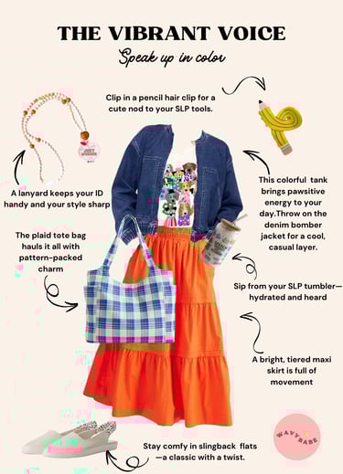 school outfit for speech therapist with words "the vibrant voice"