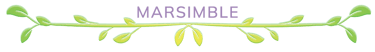 Green leafy vine with Marsimble text in lavender for nature-themed whimsical children's sci-fi storybook.