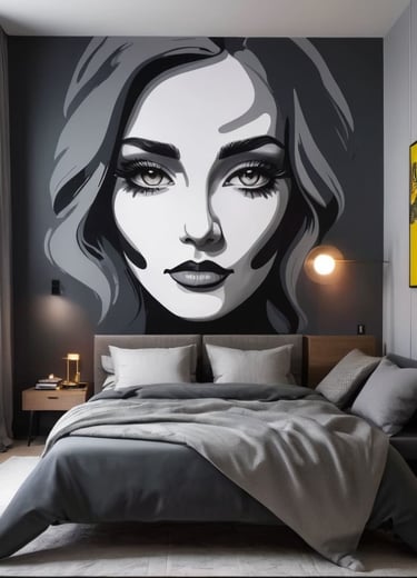 Quadro personalizado de rosto de jovem em estilo pop-art com fundo abstrato.