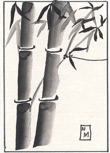 monochromatic painting of bamboo