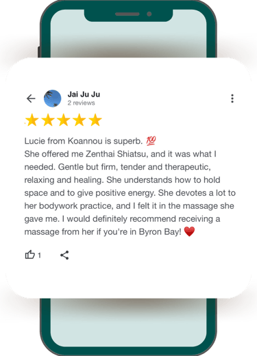 Positive 5 stars KOANNOU Google Review recommended for Zenthai Shiatsu massage therapy in Byron Bay