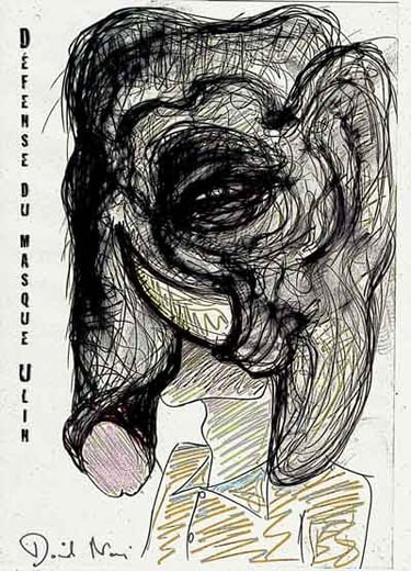 Visuel créé pour la performance "Défense du masque Ulin" | Dessin : David Noir