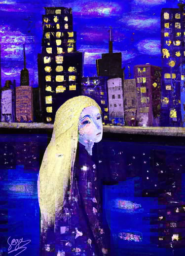 a painting of a woman in a purple dress