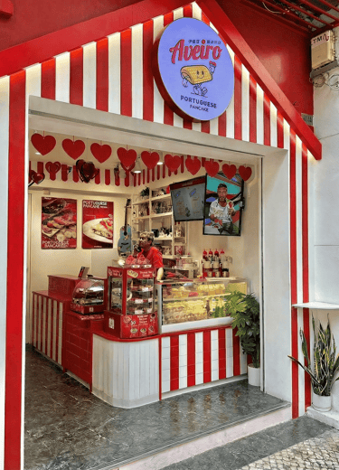 Aveiro Macau storefront with red and white stripes