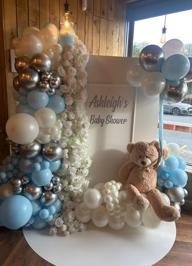 Luxury baby shower balloon backdrop in Liverpool
