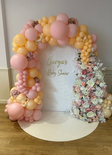 Luxury baby shower balloon backdrop in Liverpool